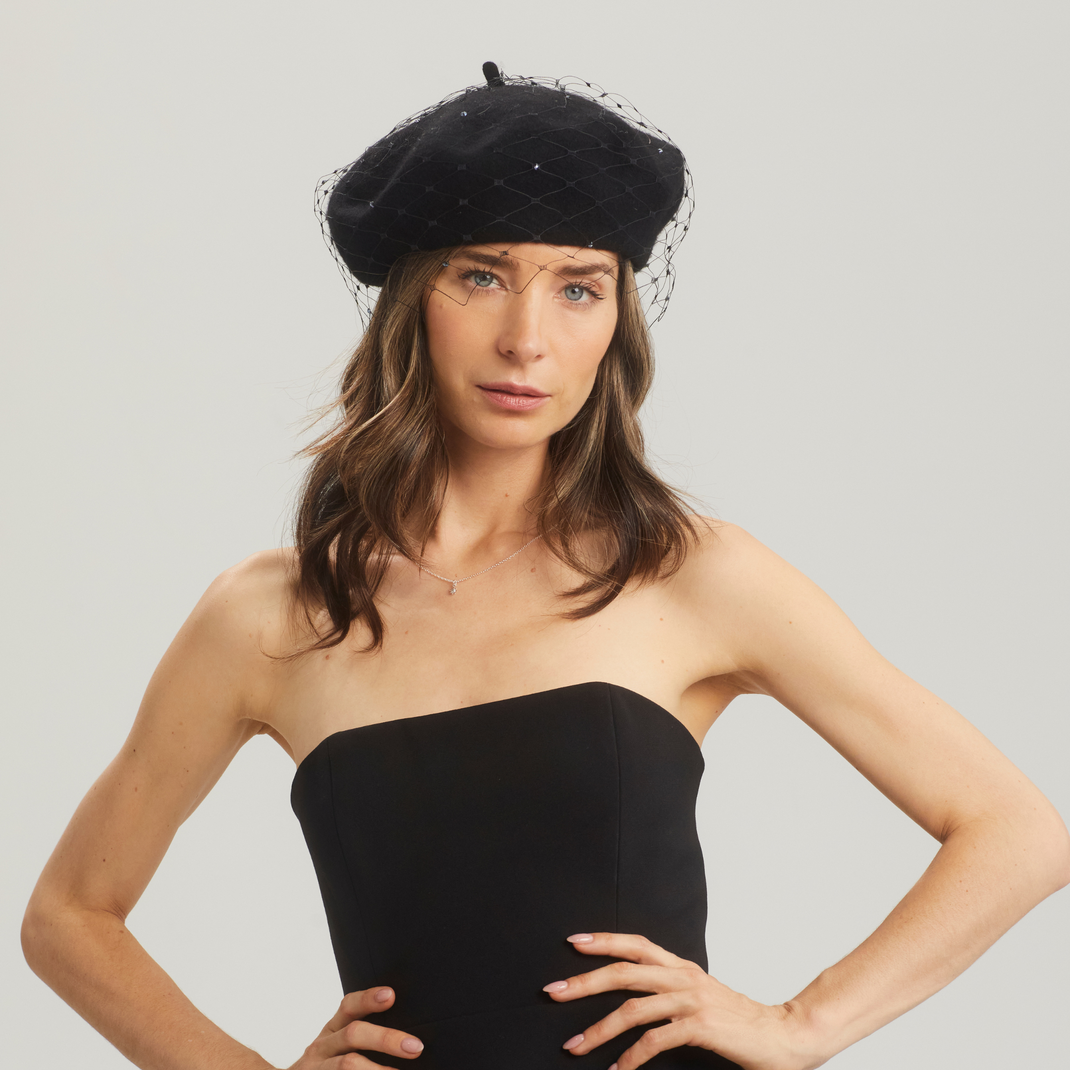 Bobby Beret with Sparkle Veil - Black – Jess Collett Milliner Bobby Beret with Sparkle Veil - Black – Jess Collett Milliner