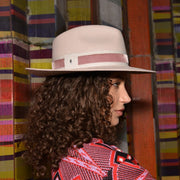 The Golborne Trilby - Coconut with Antique Pink Velvet Band