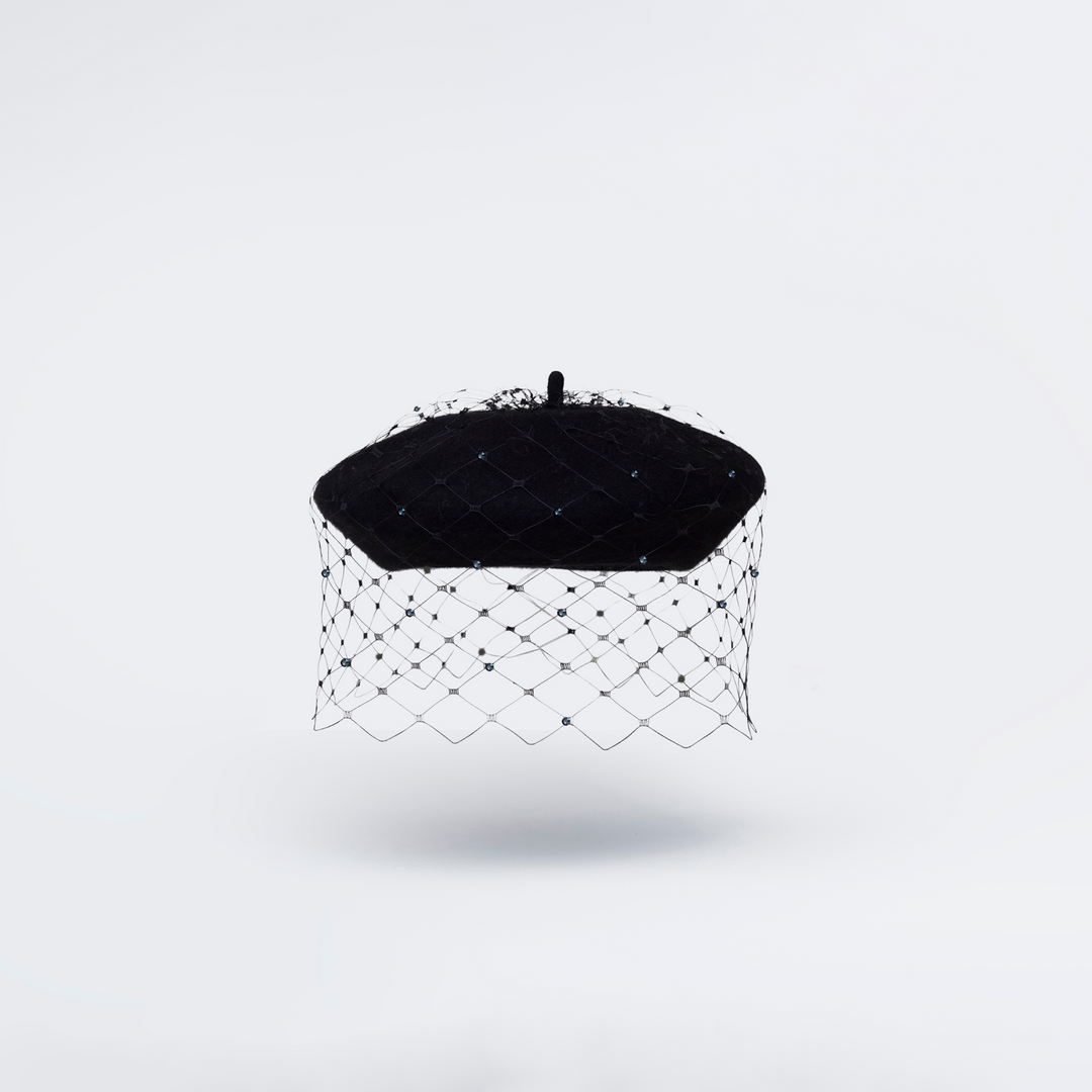 Bobby Beret with Sparkle Veil - Black – Jess Collett Milliner Bobby Beret with Sparkle Veil - Black – Jess Collett Milliner