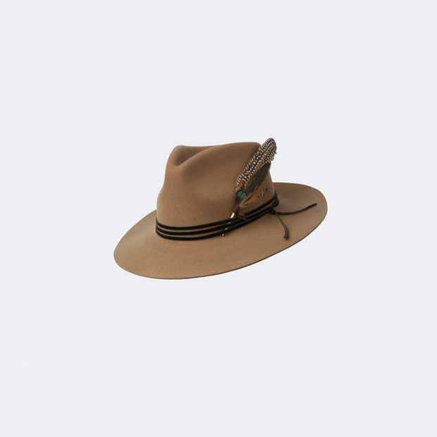 Golborne Trilby - Camel 'Rockabilly' with Star Studs and Feather