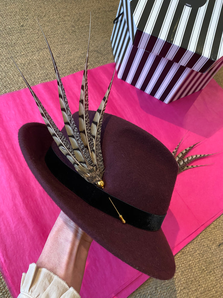 Pheasant feather hat pin on sale