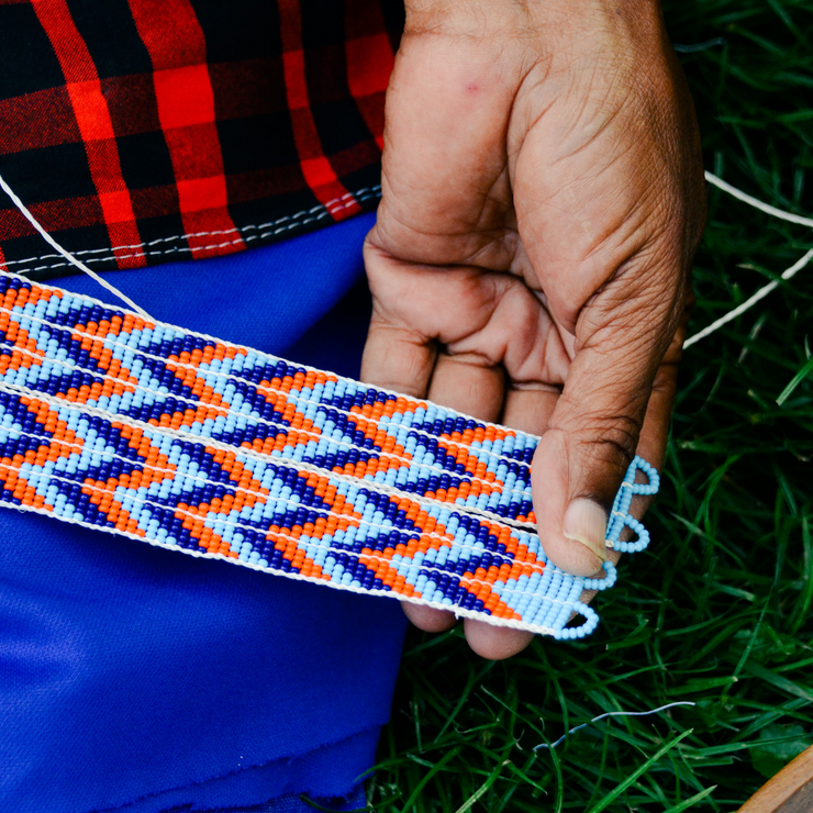 Raffia World Traveller - Orange/Blue Beaded Pendeza