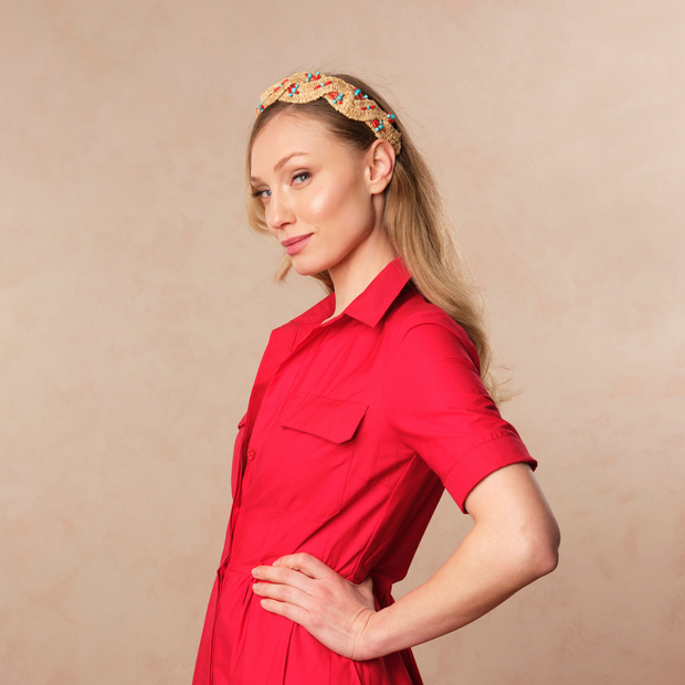 Coral Raffia Hairband