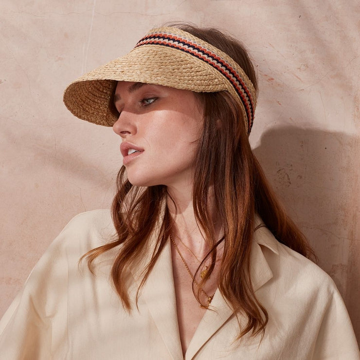 Raffia Visor - Ochre/Navy wave