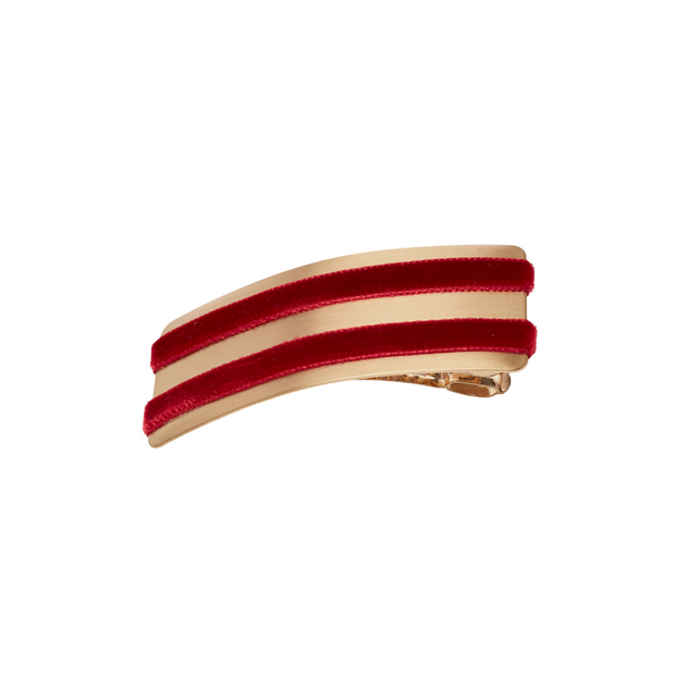 Double Velvet Barrette Hair Clip - Cherry Red