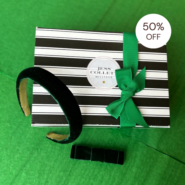 SALE | Children's Velvet Hairband/Bow Set - Forest Green