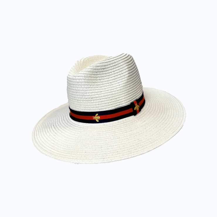 Wide Brim Ivory World Traveller - Navy/Red Bee