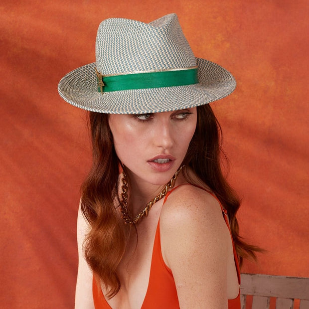 The Jackson Panama Trilby - Aqua Zigzag