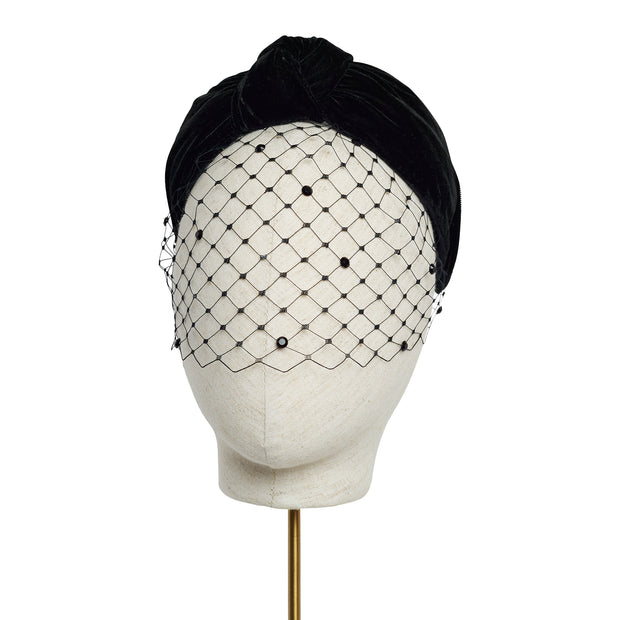 Velvet Turban Band - Black - Sparkly Black Veil