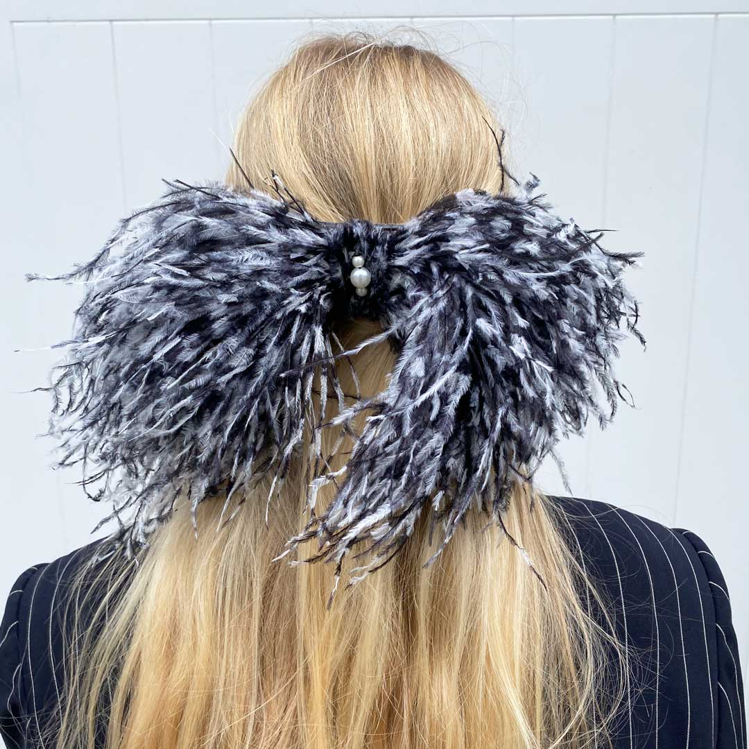 Phoebe Feather Bow - Black &amp; White