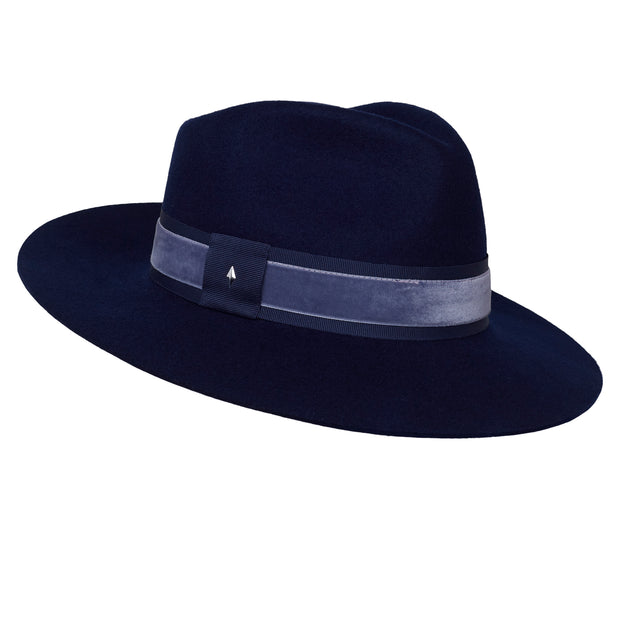 The Golborne Trilby - Navy with Pewter Velvet Band