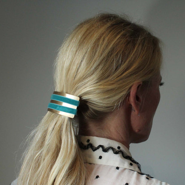 Double Velvet Barrette Hairclip - Turquoise