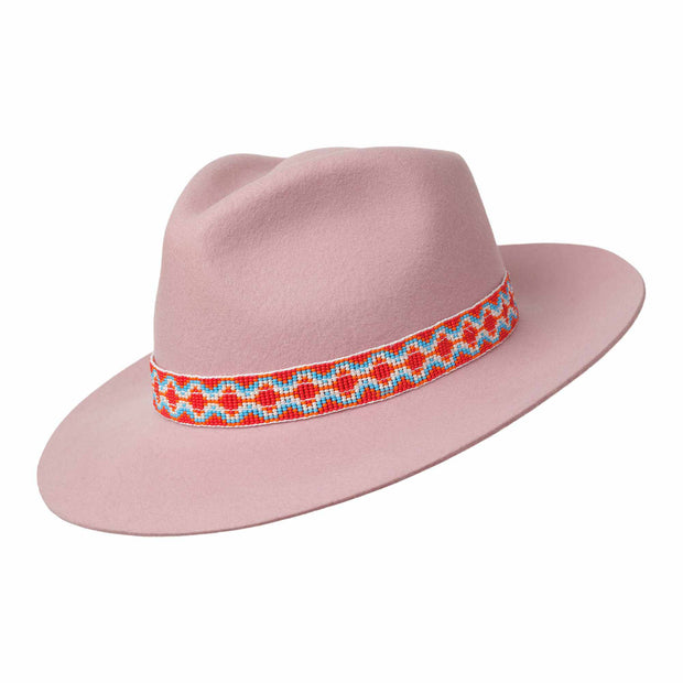 The Pendeza Collection - Golborne Trilby - Baby Pink with Red/White/Blue Beaded Band        Bands