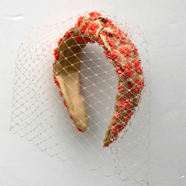 Margarita Raffia Headband - Coral with veiling